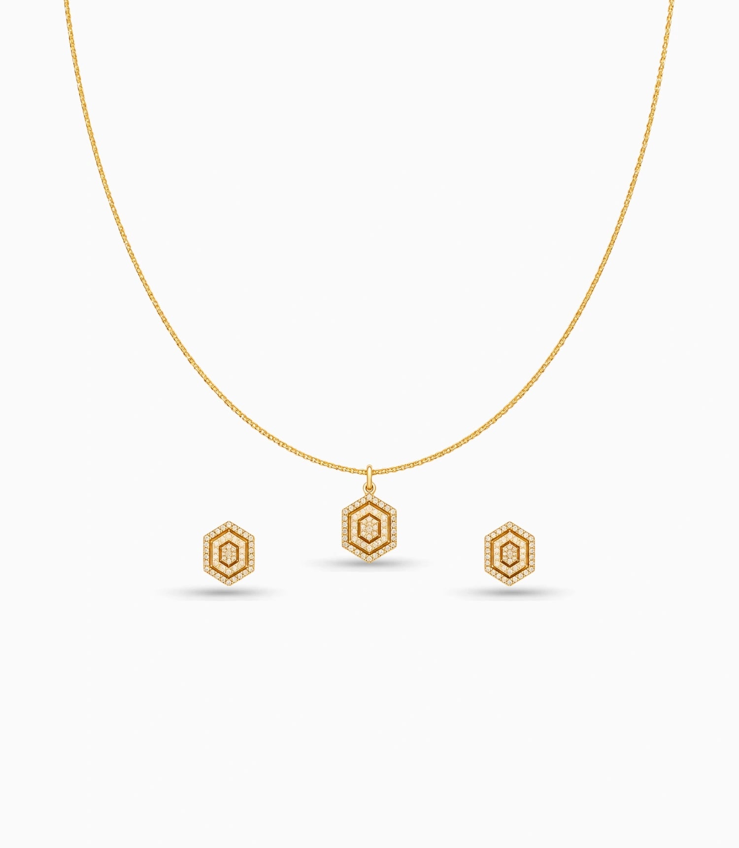 Rose Gold Plated Delicate Hexagon CZ Chain Pendant Set