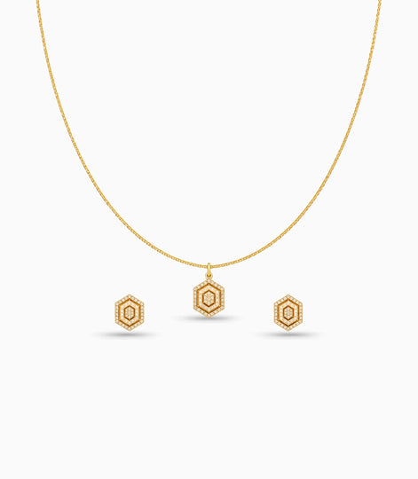 Rose Gold Plated Delicate Hexagon CZ Chain Pendant Set