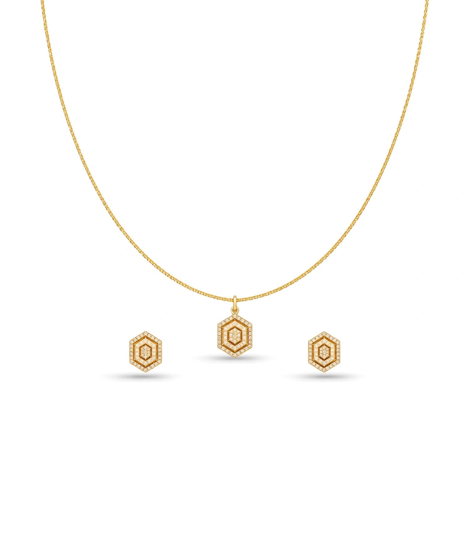 Rose Gold Plated Delicate Hexagon CZ Chain Pendant Set