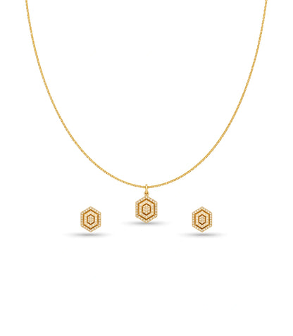 Rose Gold Plated Delicate Hexagon CZ Chain Pendant Set