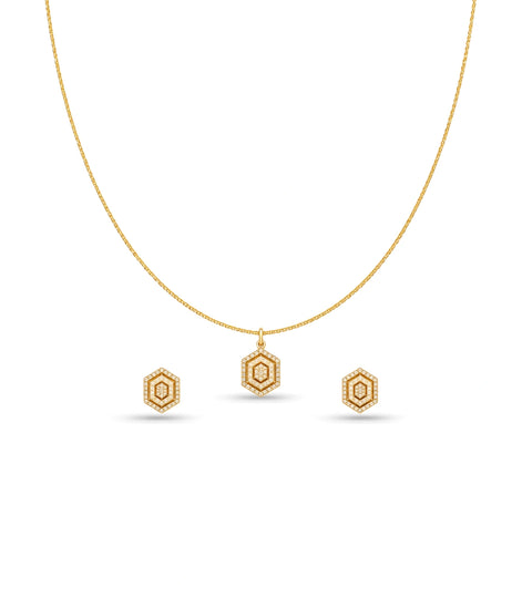 Rose Gold Plated Delicate Hexagon CZ Chain Pendant Set