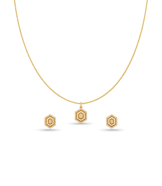 Rose Gold Plated Delicate Hexagon CZ Chain Pendant Set