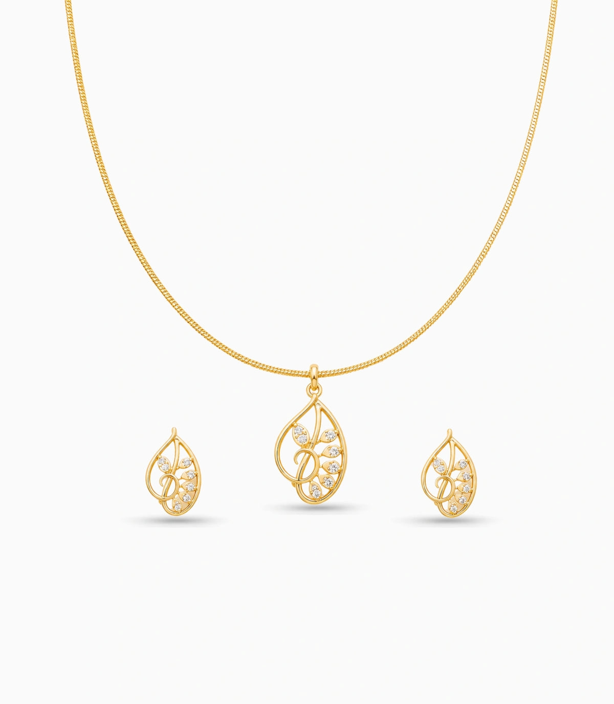 Rose Gold Plated Delicate Modern CZ Chain Pendant Set