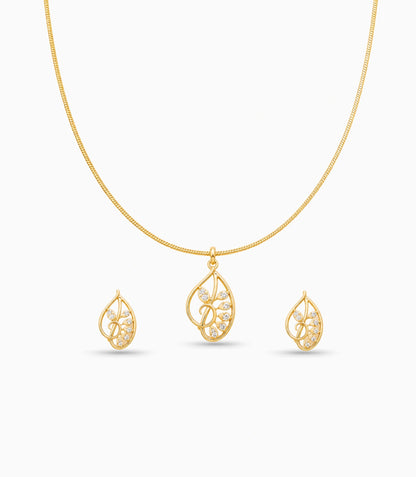 Rose Gold Plated Delicate Modern CZ Chain Pendant Set