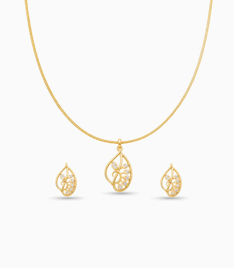 Rose Gold Plated Delicate Modern CZ Chain Pendant Set