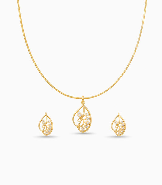 Rose Gold Plated Delicate Modern CZ Chain Pendant Set