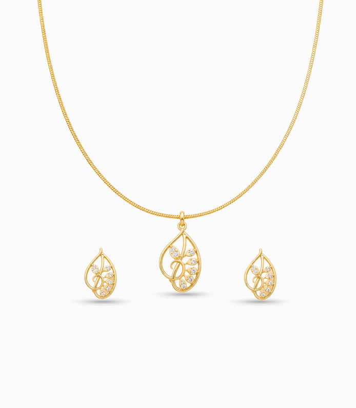Rose Gold Plated Delicate Modern CZ Chain Pendant Set