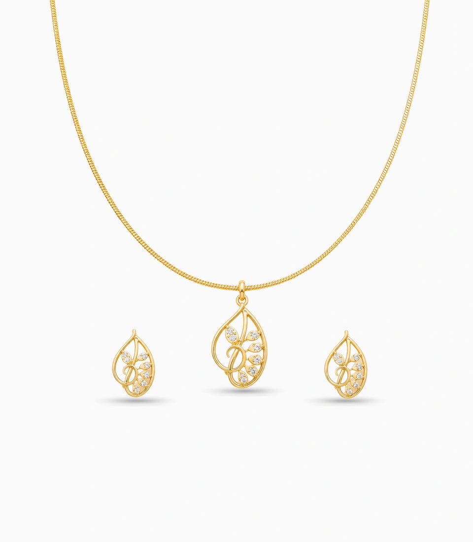 Rose Gold Plated Delicate Modern CZ Chain Pendant Set