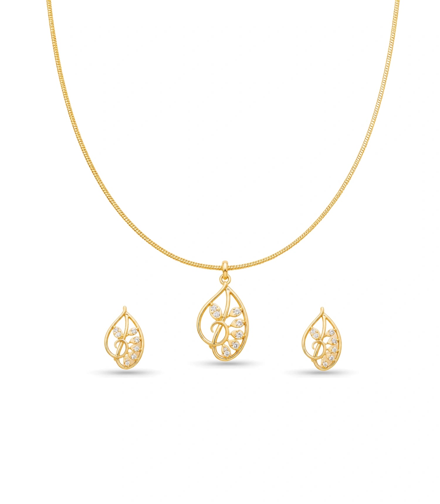 Rose Gold Plated Delicate Modern CZ Chain Pendant Set