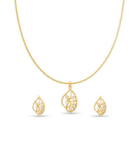 Rose Gold Plated Delicate Modern CZ Chain Pendant Set