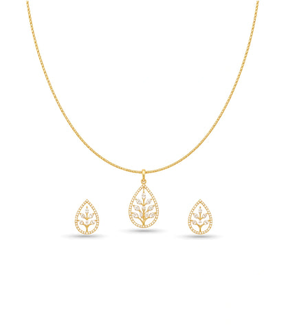 Gold Plated Delicate Leaves CZ Chain Pendant Set