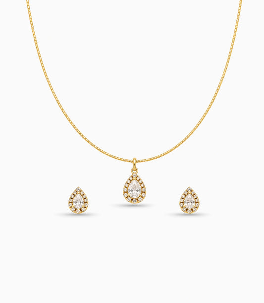 Gold Plated Delicate Trendy CZ Chain Pendant Set