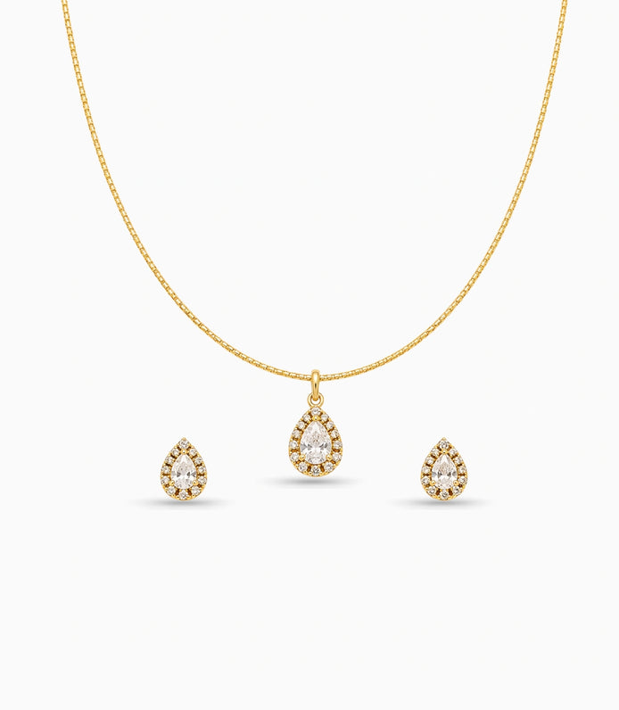 Gold Plated Delicate Trendy CZ Chain Pendant Set