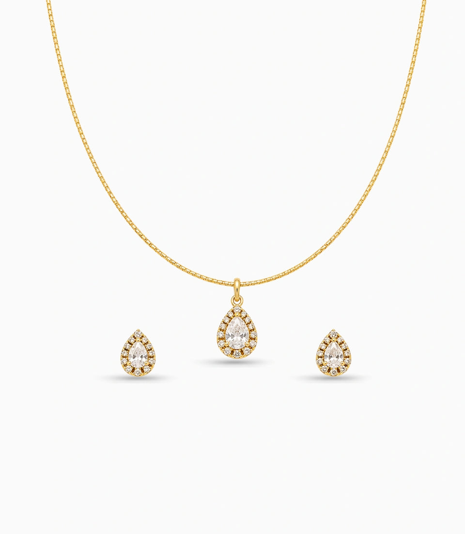 Gold Plated Delicate Trendy CZ Chain Pendant Set
