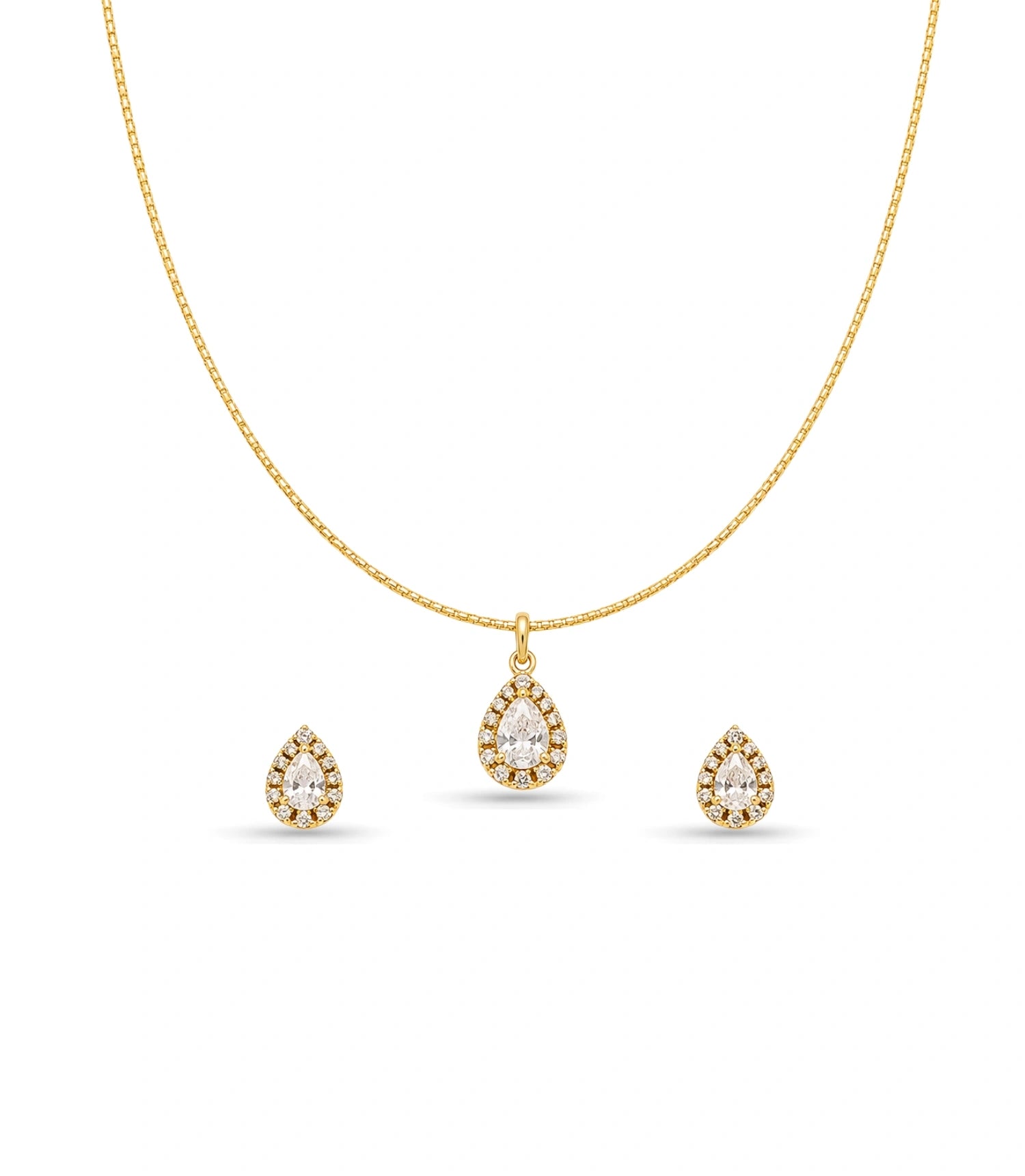 Gold Plated Delicate Trendy CZ Chain Pendant Set
