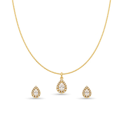 Gold Plated Delicate Trendy CZ Chain Pendant Set