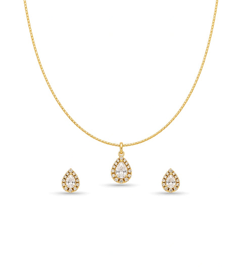 Gold Plated Delicate Trendy CZ Chain Pendant Set