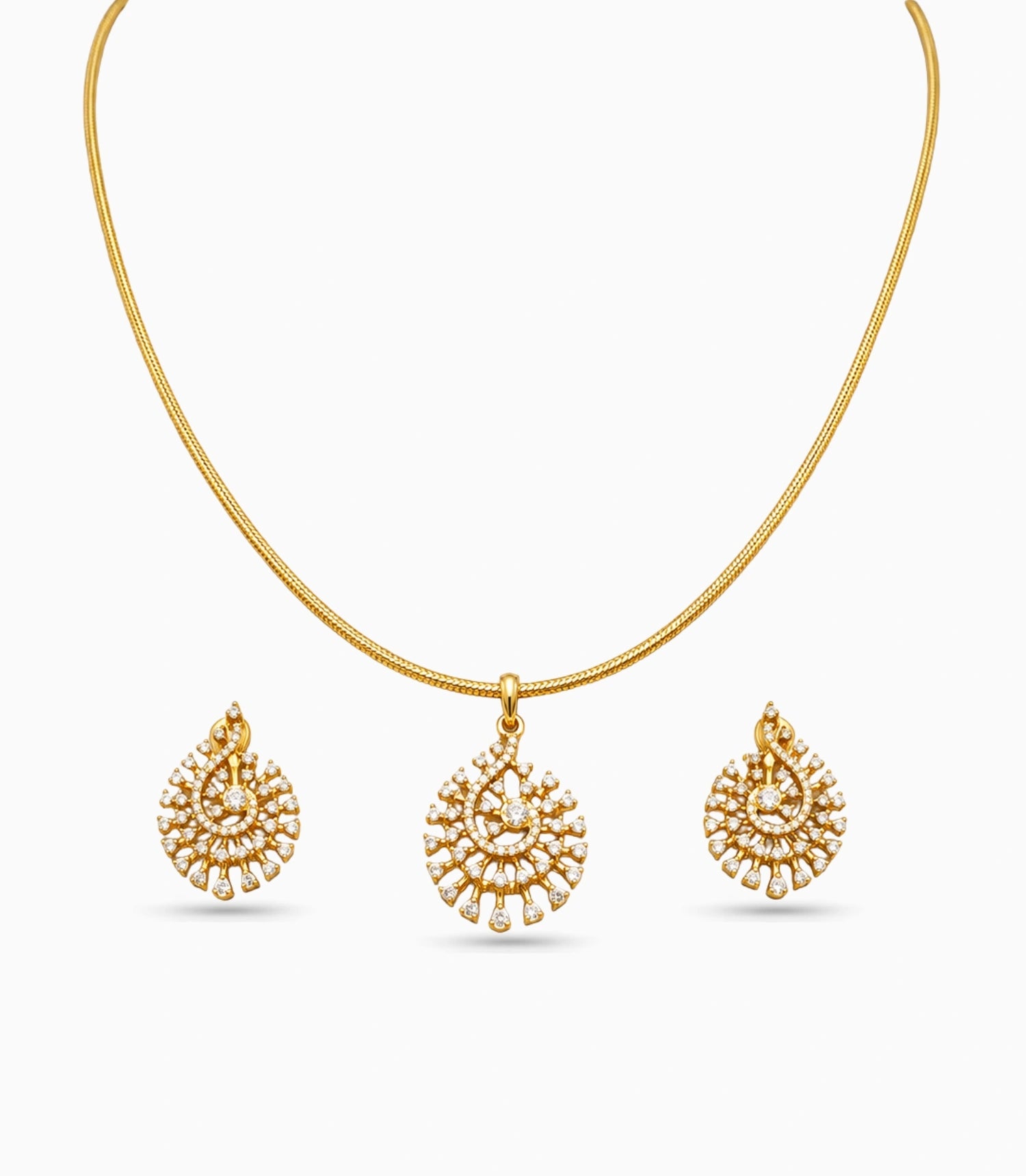 Gold Plated Delicate Minimal CZ Chain Pendant Set