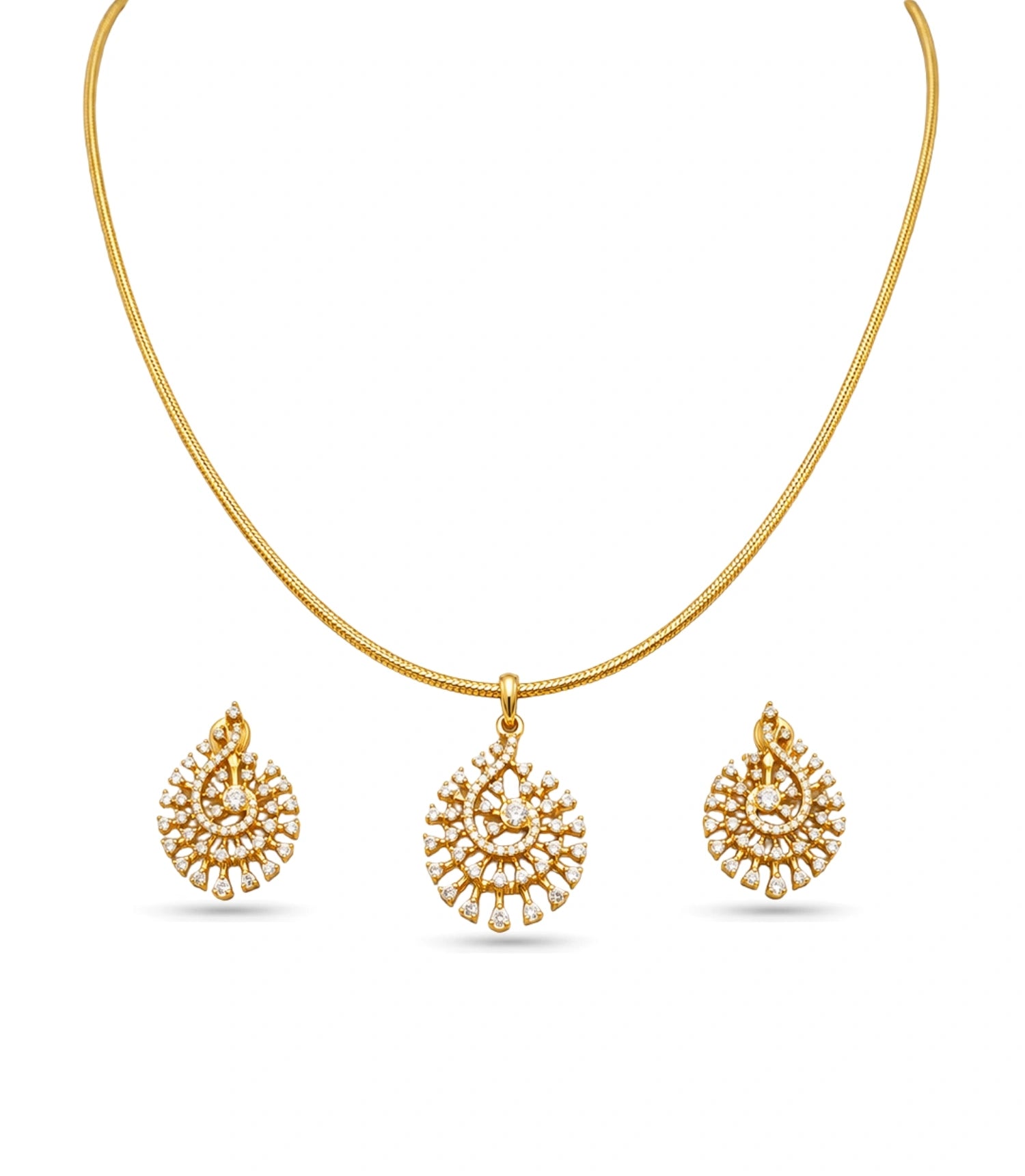 Gold Plated Delicate Minimal CZ Chain Pendant Set