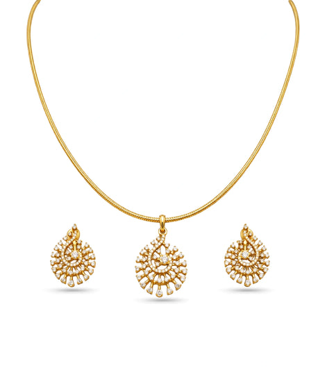 Gold Plated Delicate Minimal CZ Chain Pendant Set