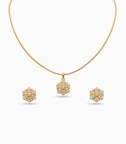 Gold Plated Delicate Floral Cluster CZ Chain Pendant Set