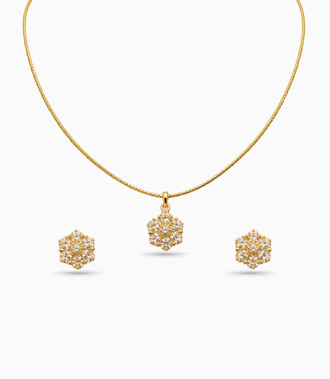 Gold Plated Delicate Floral Cluster CZ Chain Pendant Set