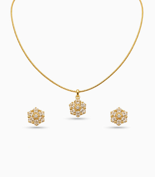 Gold Plated Delicate Floral Cluster CZ Chain Pendant Set