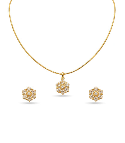 Gold Plated Delicate Floral Cluster CZ Chain Pendant Set