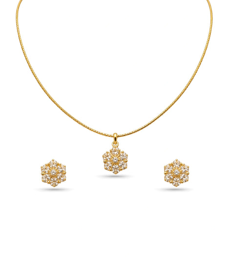 Gold Plated Delicate Floral Cluster CZ Chain Pendant Set