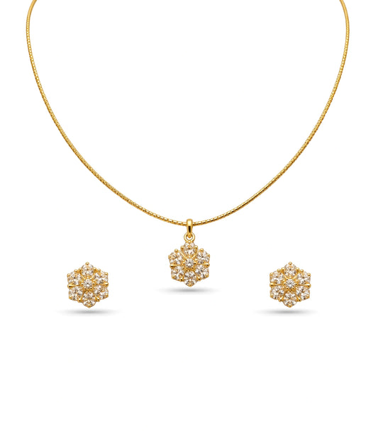 Gold Plated Delicate Floral Cluster CZ Chain Pendant Set