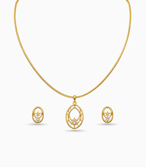 Gold Plated Delicate Stylish CZ Chain Pendant Set