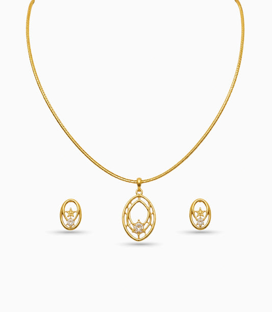 Gold Plated Delicate Stylish CZ Chain Pendant Set