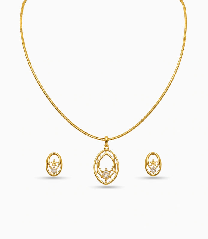 Gold Plated Delicate Stylish CZ Chain Pendant Set