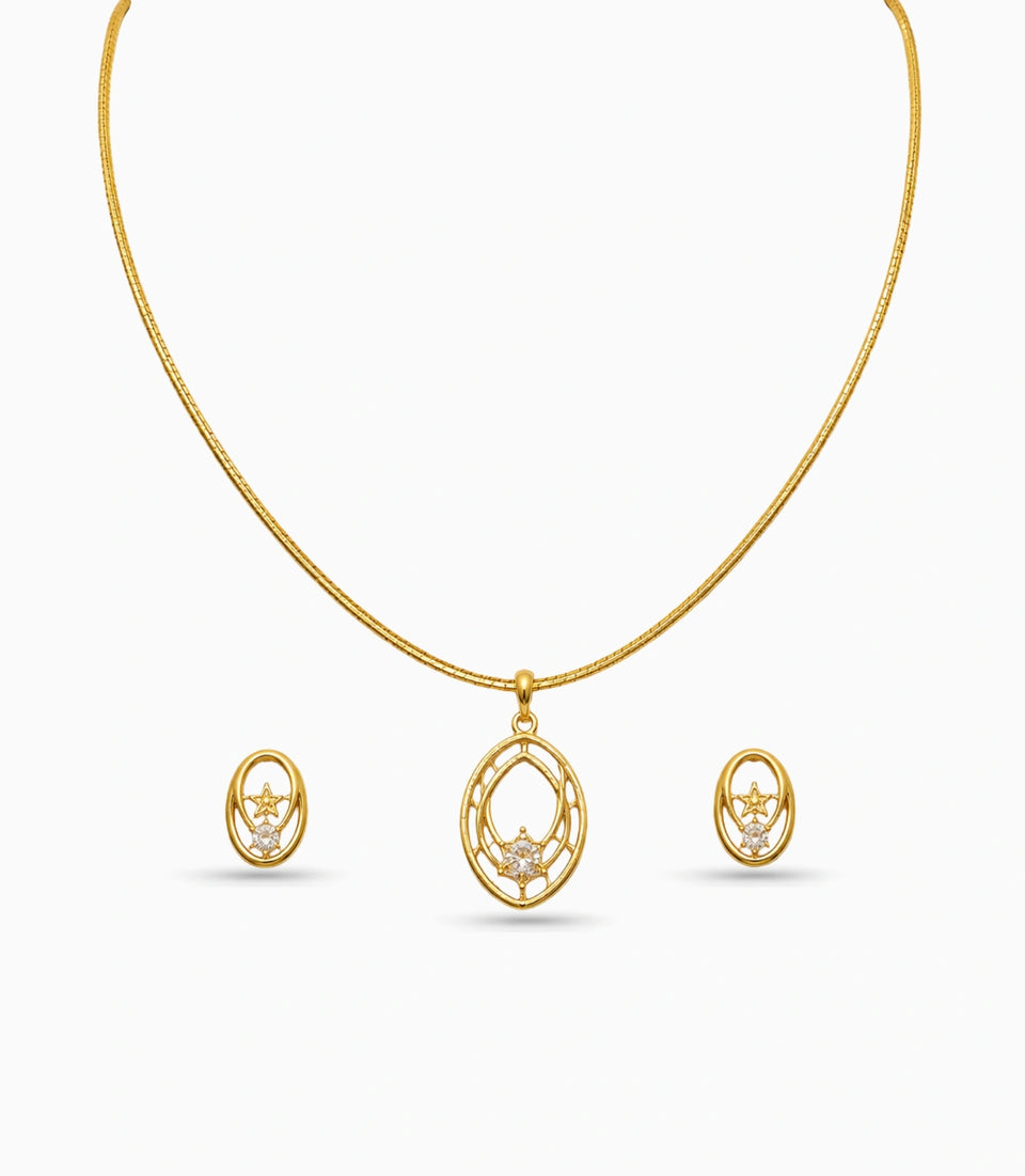 Gold Plated Delicate Stylish CZ Chain Pendant Set