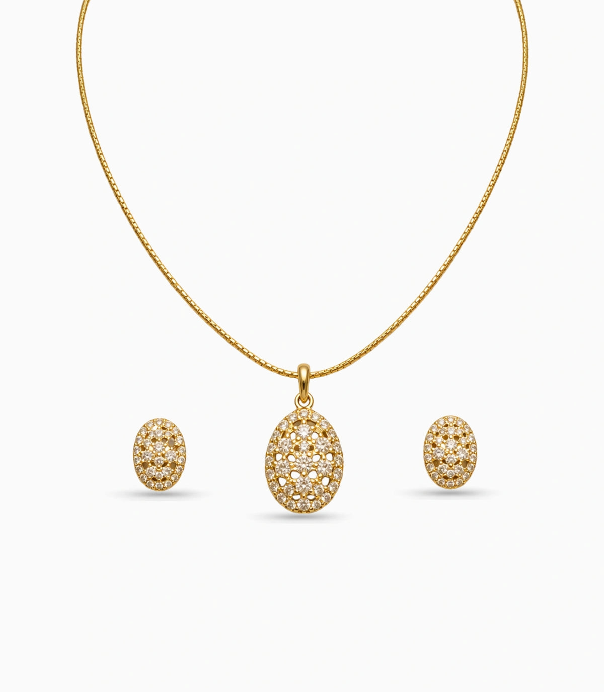 Gold Plated Delicate Floral Lattice CZ Chain Pendant Set