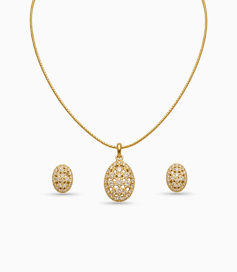 Gold Plated Delicate Floral Lattice CZ Chain Pendant Set