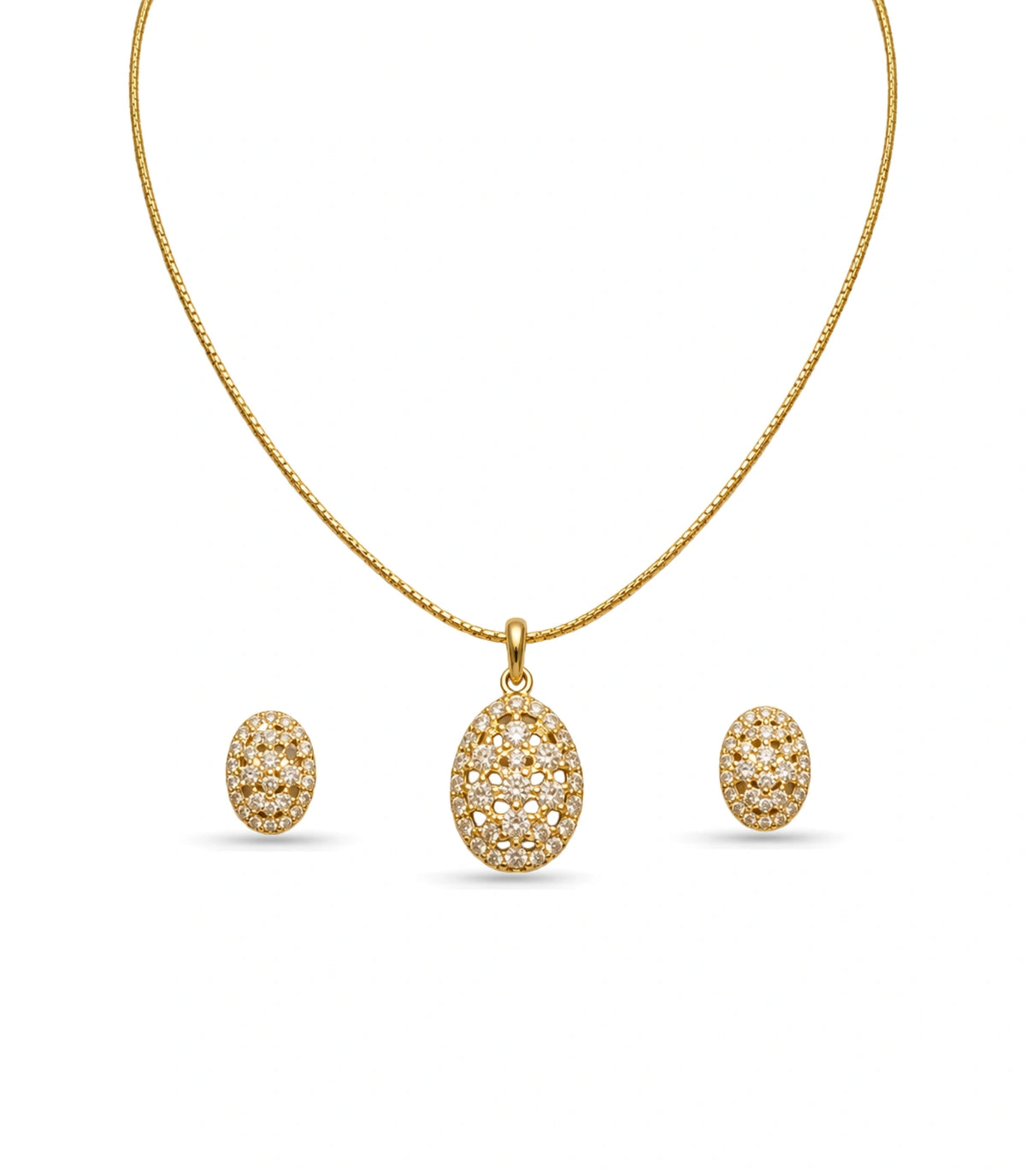 Gold Plated Delicate Floral Lattice CZ Chain Pendant Set