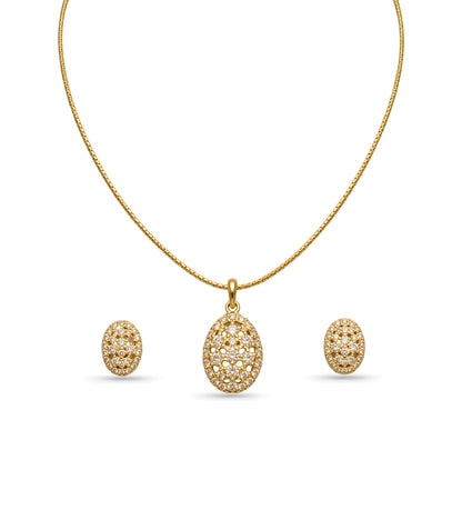 Gold Plated Delicate Floral Lattice CZ Chain Pendant Set