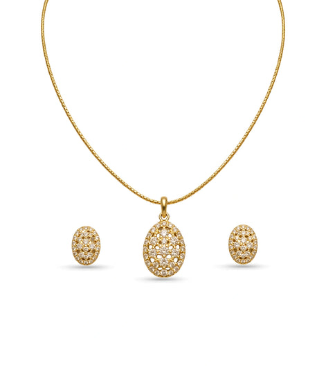 Gold Plated Delicate Floral Lattice CZ Chain Pendant Set