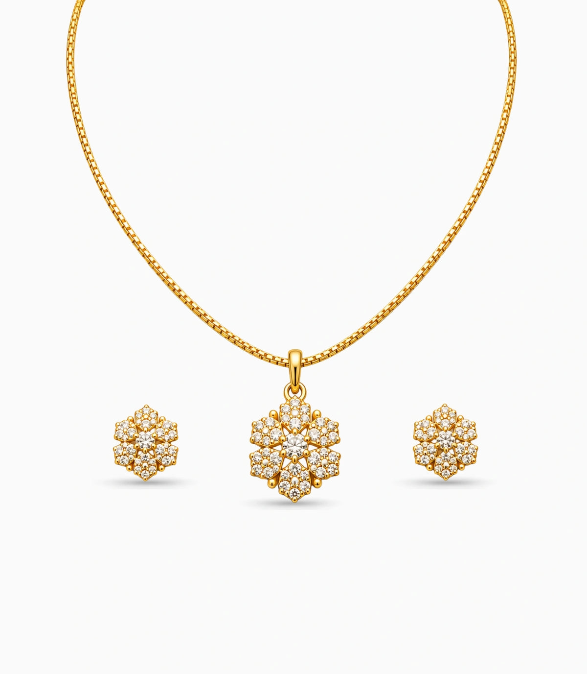 Gold Plated Delicate Multi-Petal CZ Chain Pendant Set