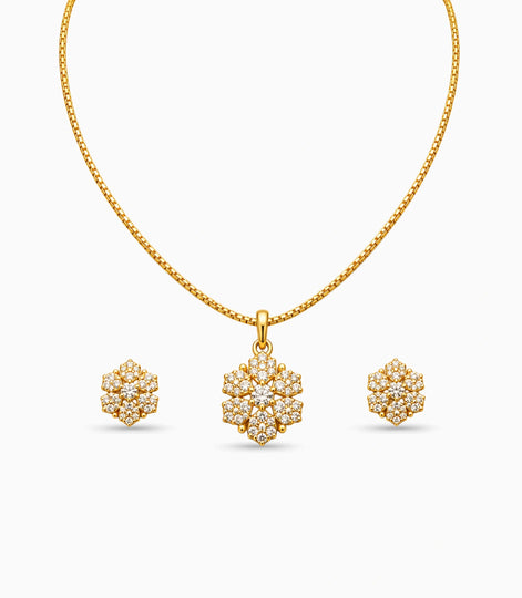 Gold Plated Delicate Multi-Petal CZ Chain Pendant Set