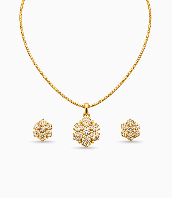 Gold Plated Delicate Multi-Petal CZ Chain Pendant Set
