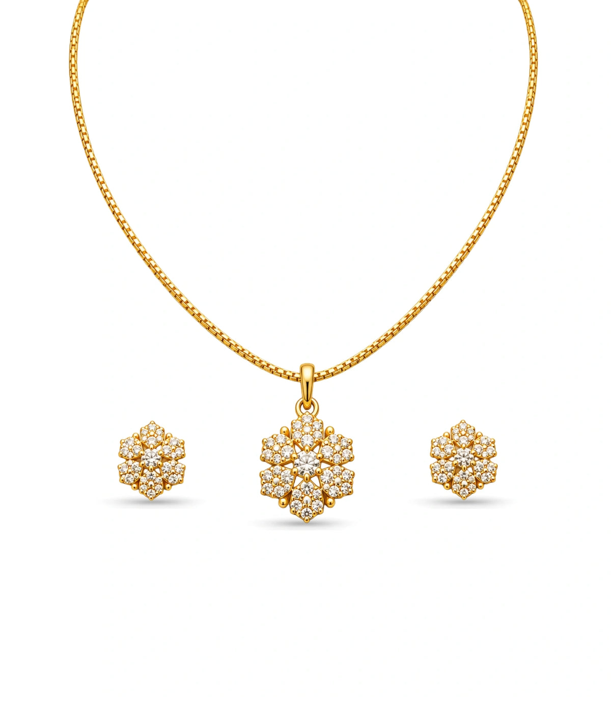 Gold Plated Delicate Multi-Petal CZ Chain Pendant Set