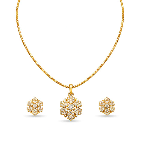 Gold Plated Delicate Multi-Petal CZ Chain Pendant Set