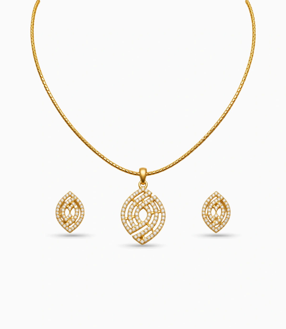 Gold Plated Delicate Abstract CZ Chain Pendant Set