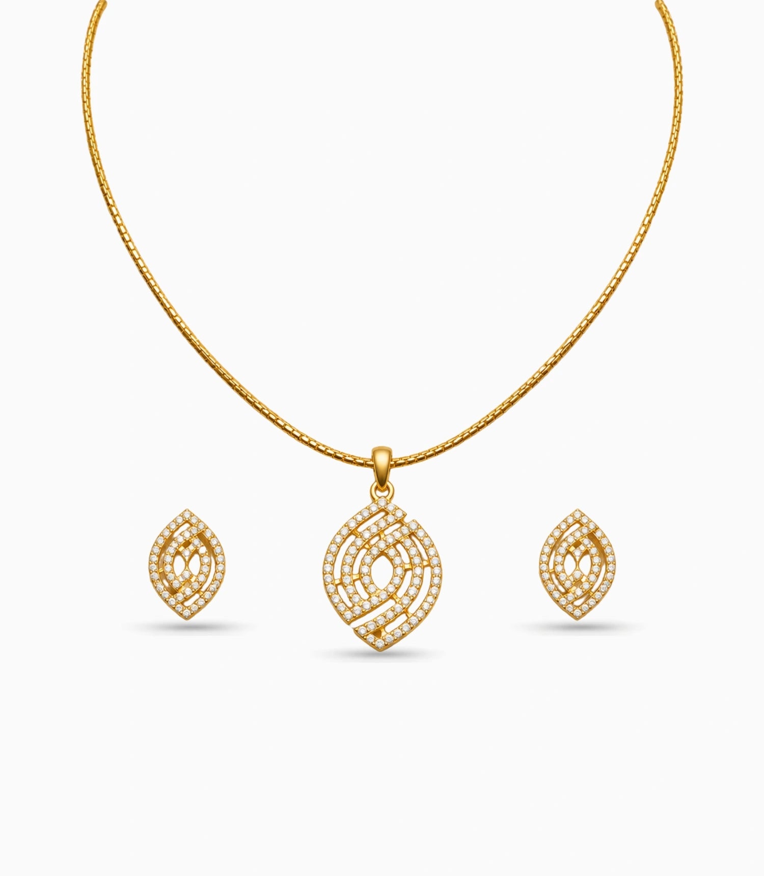 Gold Plated Delicate Abstract CZ Chain Pendant Set