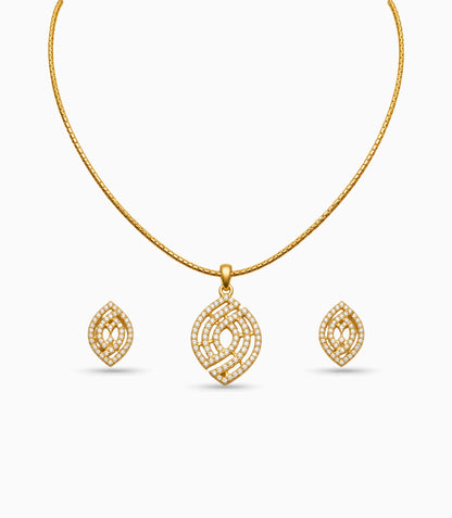 Gold Plated Delicate Abstract CZ Chain Pendant Set