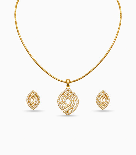 Gold Plated Delicate Abstract CZ Chain Pendant Set