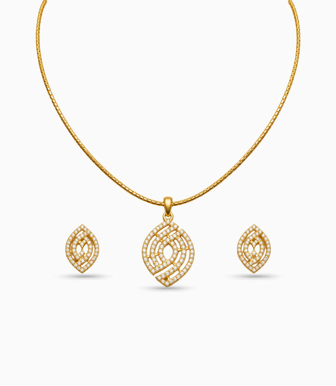 Gold Plated Delicate Abstract CZ Chain Pendant Set