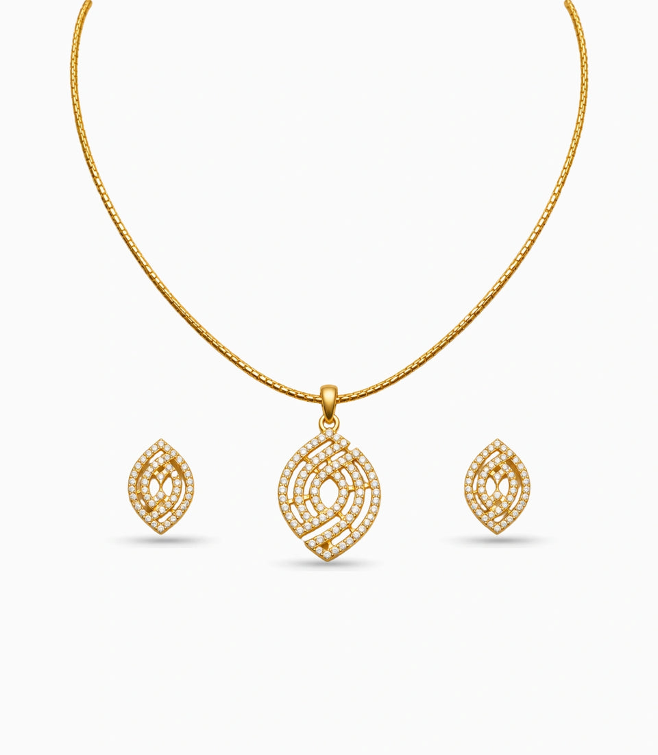 Gold Plated Delicate Abstract CZ Chain Pendant Set